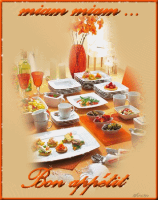 Miam miam - Bon appétit - Table - Repas - Gif scintillant - Gratuit