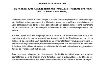 Journée Nationale d'Hommage aux Harkis le Mercredi 25 septembre à Issy les Moulineaux, Versailles, Buchelay, Paris, Compiègne