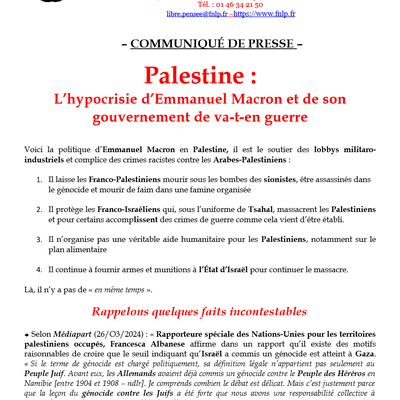 PALESTINE l'Hypocrisie de Macron et de son gouvernement va-t en -guerre