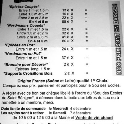 Saint-Bénigne : une vente de sapins de Noël au profit du Sou des écoles. 