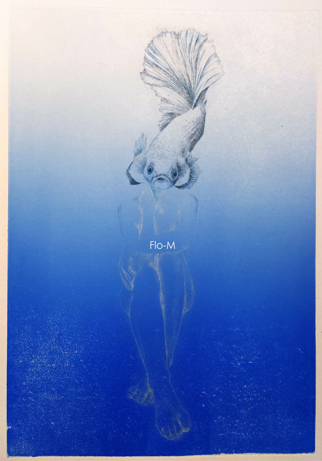 Estampe gravure sirène poisson artiste flo-m nu artistique art contemporain