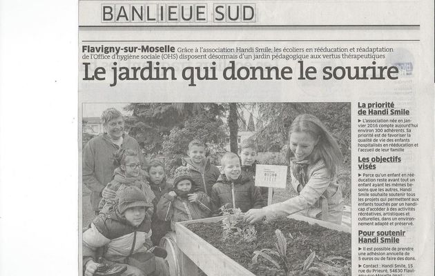 article de journal concernant le jardin thérapeutique à portée des enfants en fauteuil