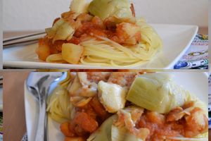 Capellini aux artichauds, pommes de terre et tomates