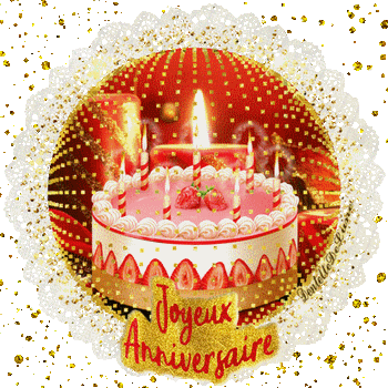 Gif Scintillant Joyeux Anniversaire Gateau Aux Fraises Bougies Animees Paillettes Dorees Les Gifs Animes De Dentelledelune