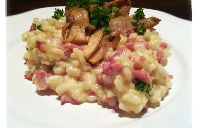 - Risotto léger aux allumettes de bacon et pleurotes - 