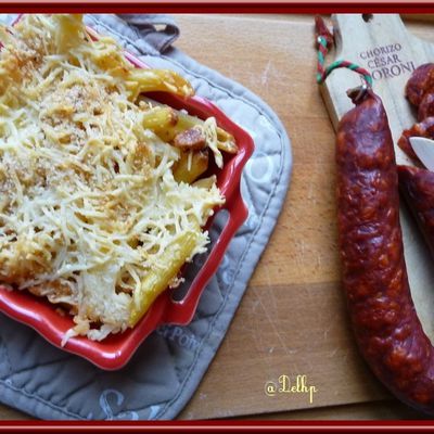 Grâtin de pâtes au chorizo et au curry