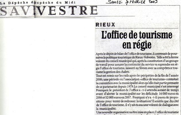 Article parru dans la dépèche du midi le 7 février 2009