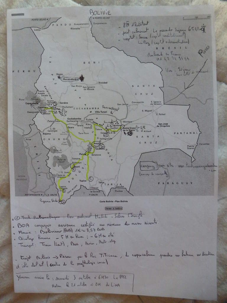 L'itinéraire prévu est en jaune, les numéros reportés sur la carte sont nos points d'intérêts ( légende, photos ci dessous )
