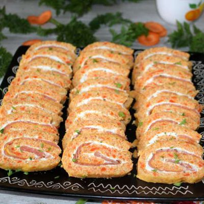 Roulés aux carottes , fromage ail et fines herbes et truite 