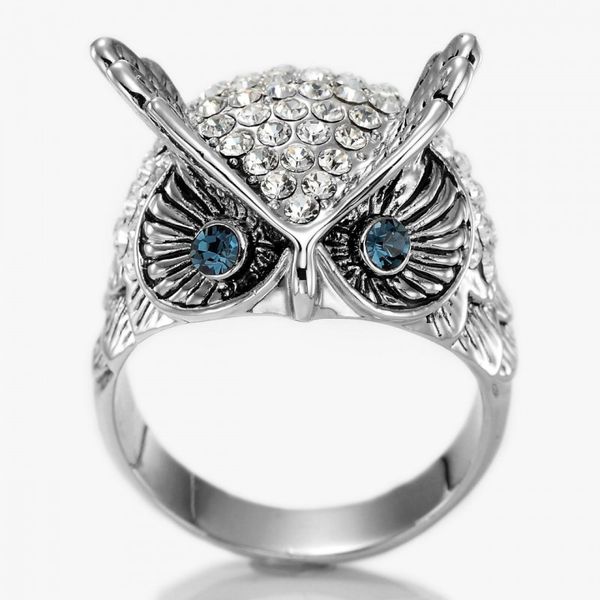 Owl Rings Rhinestones Pave Owl Dome Ring Antique