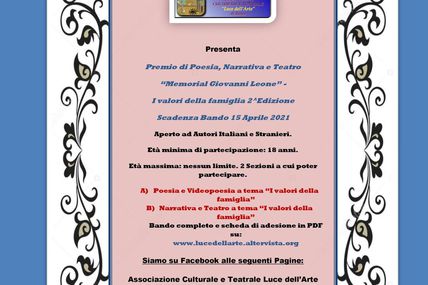 Premio di Poesia, Narrativa e Teatro “Memorial Giovanni Leone” –  I valori della famiglia - 2^ Edizione. Scadenza 15/04/2021