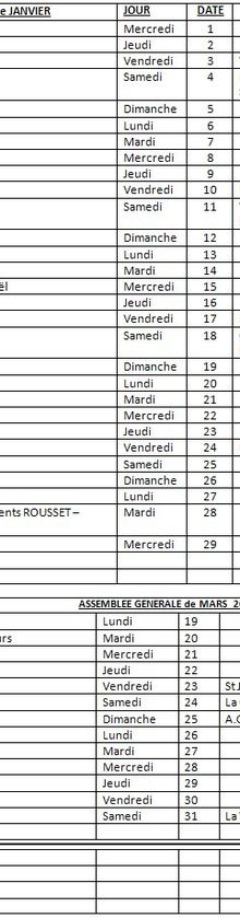 Calendrier des AG des Amicales