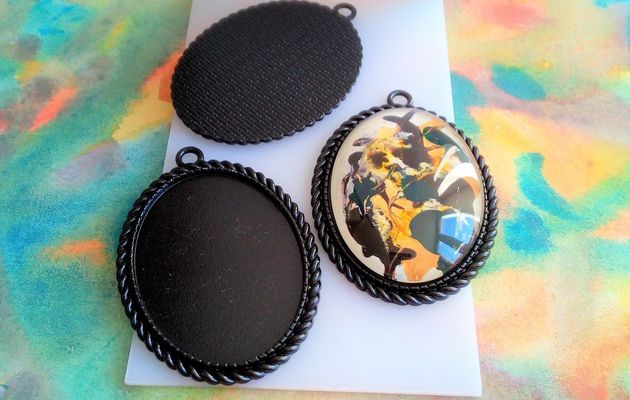 30x40mm,base pendentif noir,bord côtes,camé,anneau passe cordon,collage cabochon oval,fond plat,verre image fimo,fourniture bricolage mercerie,diy bijou accessoire décoration,scrapbooking,gothique vintage retro,baroque punk kawaii,boheme victorien edouardien,ateliers du fait mains