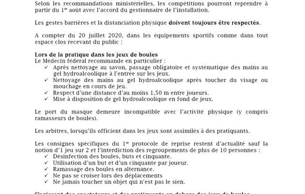 Communiqué de la FFSB du 22 juillet 2020