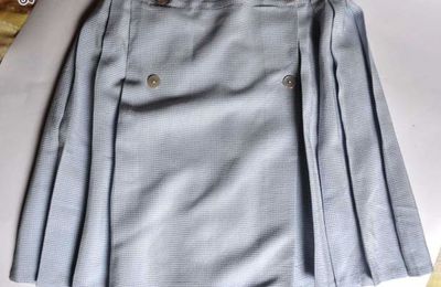 Jupe plissée - T38 - petits motifs vichy bleu clair