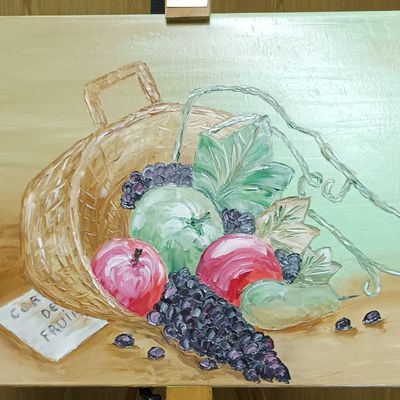 La corbeille de fruits peinture aux couteaux 