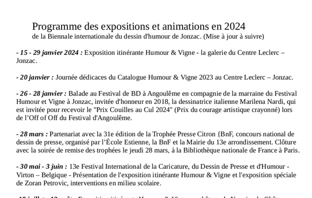       Programme des expositions et animations en 2024 