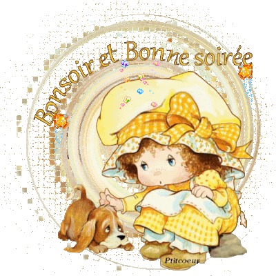 Bonsoir et bonne soirée - Enfant - Fille - Chien - Gif animé - Gratuit