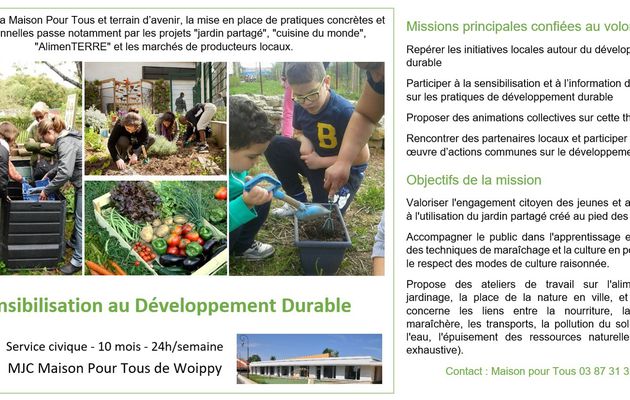 Ouverture de missions SERVICE CIVIQUE - 1er octobre 2018