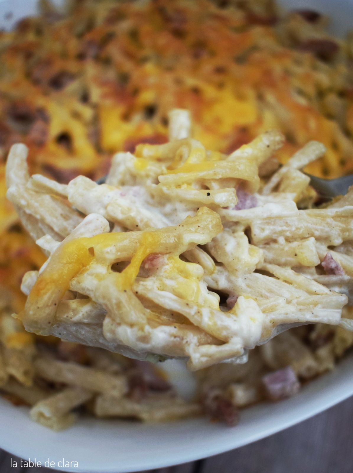 Gratin macaroni bacon cheddar