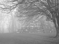 Notre-Dame du Haut - Ronchamp - brume en noir et blanc