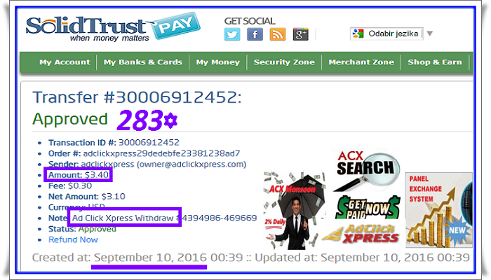 Ad Click Xpress Withdrawal Proof #283