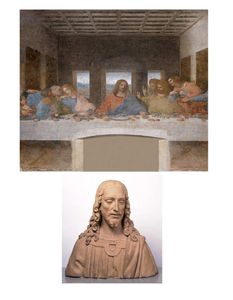 Détail Cène de Léonard de Vinci et buste de l'atelier d'Andrea Verrocchio