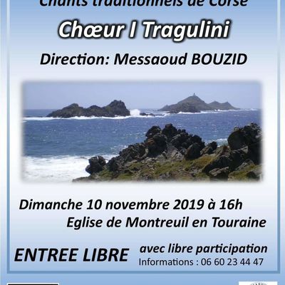 10 novembre 2019 "I TRAGULINI" en Concert en l'église de Montreuil En Touraine à 16h