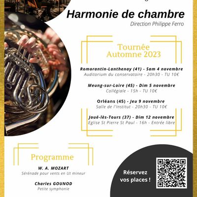 Harmonie de la Région Centre : Tournée d’automne 2023, concerts et session de travail 