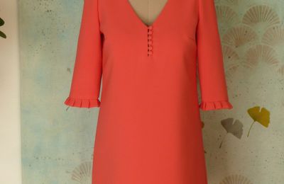 Robe de cocktail Florence crêpe lourd corail