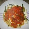 Fusillis aux haricots verts, pleurotes, mozarella et sauce tomate