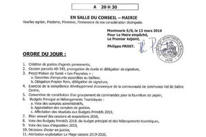 Ordre du jour du conseil municipal du 19 mars 2019