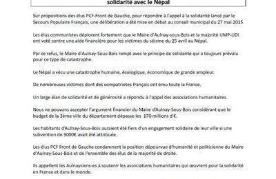 Le maire d'Aulnay-Sous-Bois refuse une aide financière pour des actions de solidarité avec le Népal