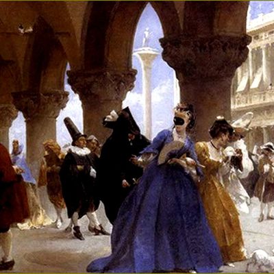 Masques - Carnaval - mardi-gras par les grands peintres  -    Louis Claude Mouchot (1830-1891)   carnaval à Venise