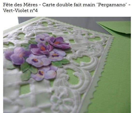 Carte double fait main &quot;Pergamano&quot; - Vert-Violet n°4 