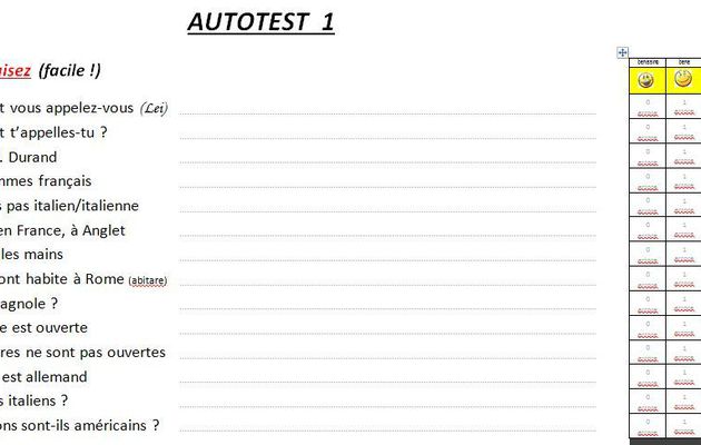 AUTOTEST 1 - DÉBUTANTS (vu en classe le 28/03/18)