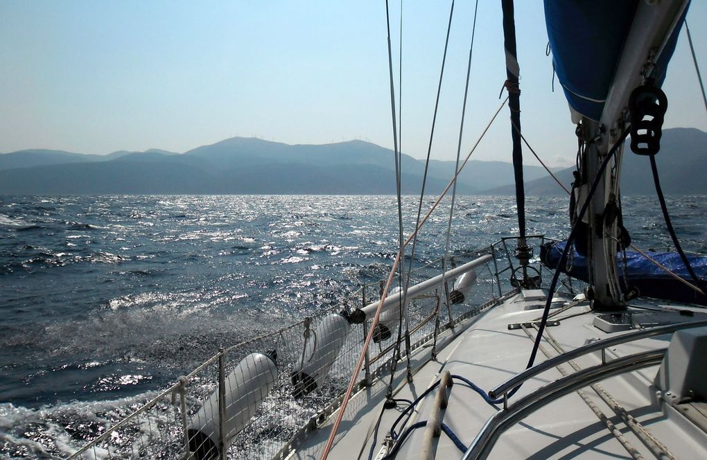 avec Juliette, Renaud, Marie et Jean-Philippe, seconde quinzaine de juillet, Iles ioniennes et golfes de Patras et Corinthe.