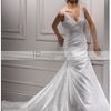 Satin V-Neckline Beaded Bust Rouched Bust Mermaid Style with Chapel Train 2012 Wedding Dress