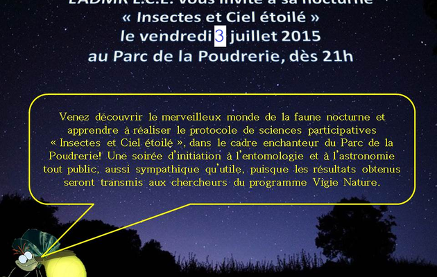 ADMR LCE à Miramas. Nocturne au parc de la poudrerie "insectes et Ciel étoilé" le vendredi 3 juillet dès 21h