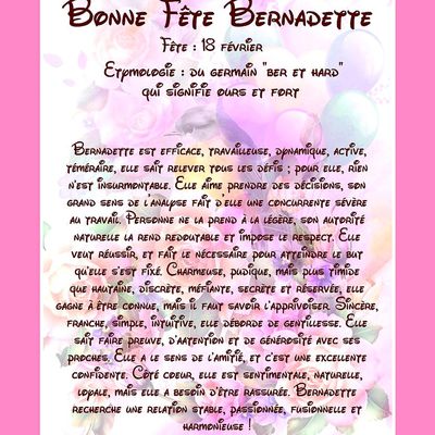 Carte Bonne Fête Bernadette - 18 février