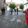 Devant l'église de St-Christophe et sous la pluie!...