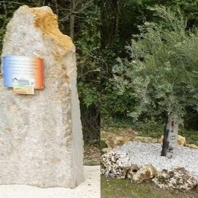 Finalisation de l’installation de la stèle, de la plaque associative et de la plantation de l’olivier à Lanmary, au Hameau de forestage de Chauveyrou (24)