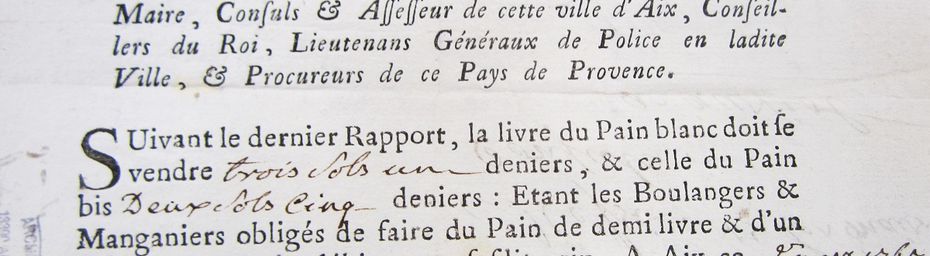 1767. Le tarif d’Aix sur le pain