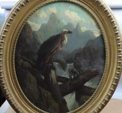Auguste Rolland, Paysage, coll part. – Paysage animé, pastel – Vautour près d’un torrent de montagne, pastel, 1853 -- La meute sous-bois, pastel, 1850.  
