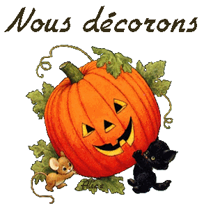 Nous décorons - Chat - Souris - Citrouille - Halloween - Gif animé - Gratuit