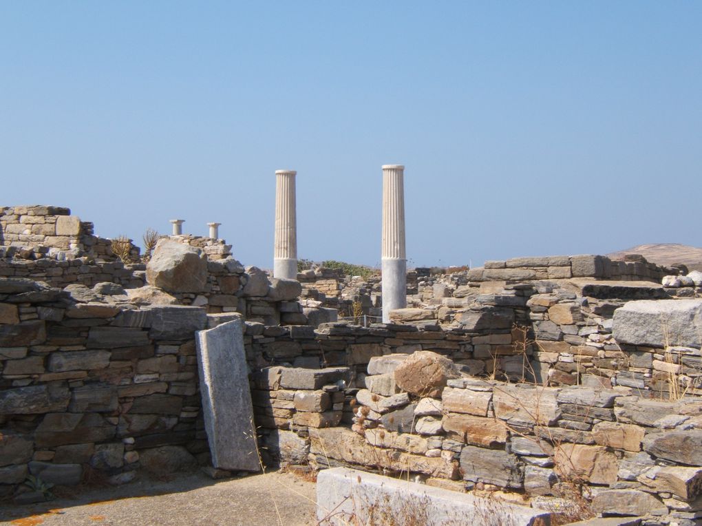 cette ile est un site archéologique a ciel ouvert avec des vestiges de moins 700 avant jc a voir absolument  45 euros par Personne depuis Paros : visite du matin Delos et après midi Mikonos