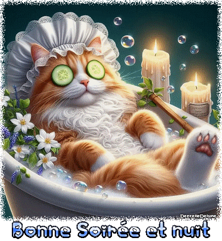Bonne soirée - nuit - chat zen dans son bain