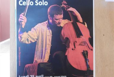 Concert violoncelle solo, crèperie l'Echoppe, La Réole, 25 avril 2016