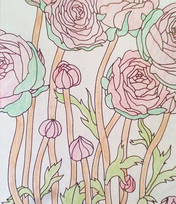 Coloriage grosses fleurs crayons de couleurs