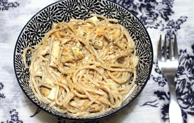 Spaghettis à la carbonara en version végétalienne